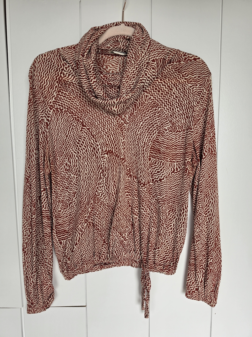 Vintage Rust & Cream Cowl-Neck Long Sleeve Top